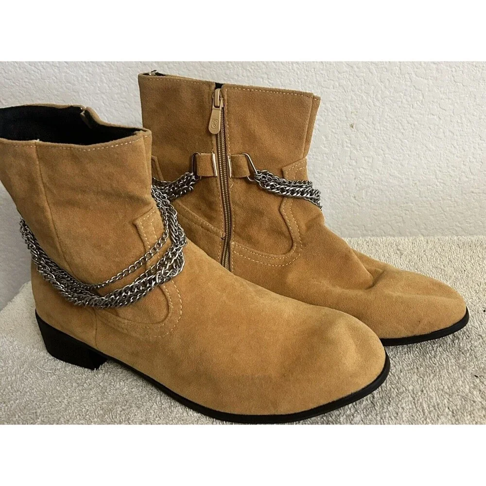 Black and Street Handmade Men's 44 US 10 Wedge Leather Silver Chain Tassel Boots